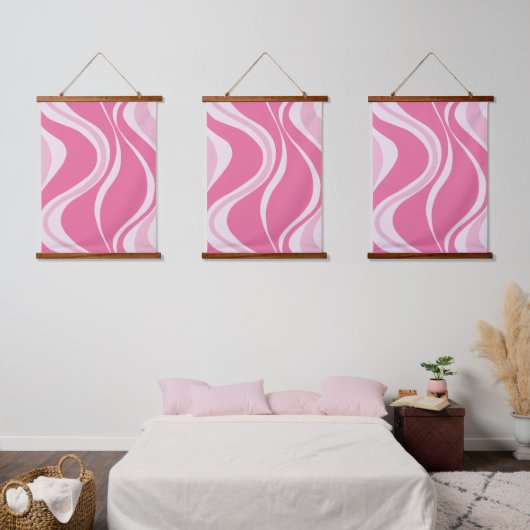 Roze golven driewandige wandtapijtset hangend wandkleed (Slaapkamer)