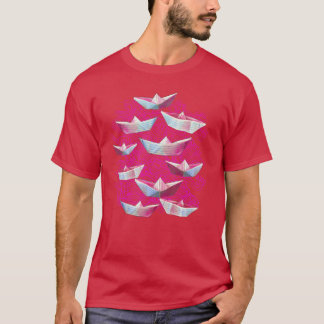 Roze golven en papierbakken t-shirt
