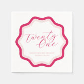 Roze golvende kromme kronkelige meisjes 21e verjaa servet (Voorkant)