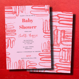 Roze Golvende Kronkelige Abstracte Baby Shower Kaart