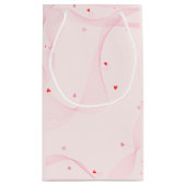 Roze golvende lijnen met rode harten Gift Bag Klein Cadeauzakje (Achterkant)