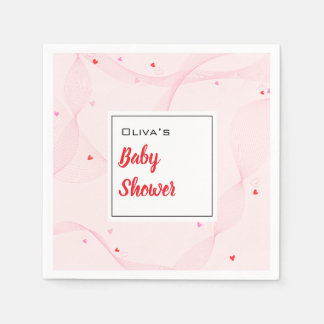 Roze golvende lijnen met schattige harten Papieren Servet