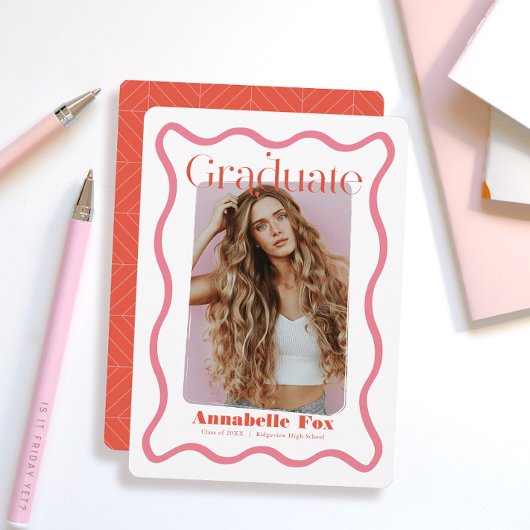 Roze golvende Lijst foto Afstuderen aankondiging