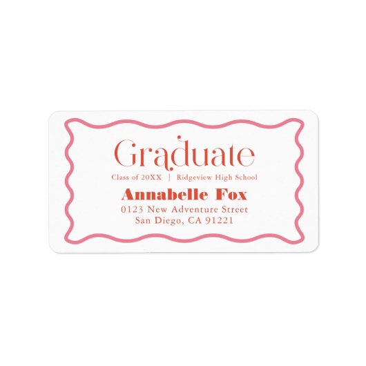 Roze golvende Lijst trendy Afstuderen adres Etiket (Voorkant)
