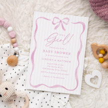 Roze Golvende Lint Boog Meisje Baby Shower