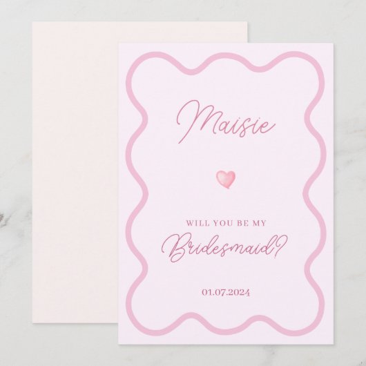 Roze golvende zal je mijn bruidsmeisje aanzoek kaa kaart (Voorkant / Achterkant)