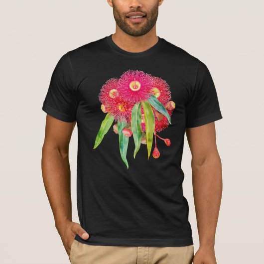 Roze gombloem Eucalyptus bloeit T-shirt (Voorkant)