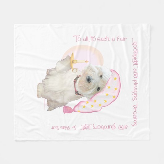 Roze Goodnight Westie met kaars Fleece Deken (Voorkant (Horizontaal))