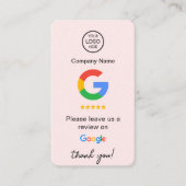 Roze Google Reviewen QR Code Business Review US Visitekaartje (Voorkant)