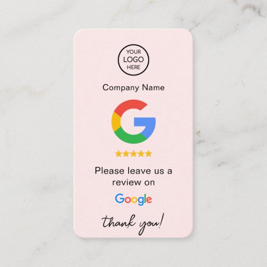 Roze Google Reviewen QR Code Business Review US Visitekaartje (Voorkant)