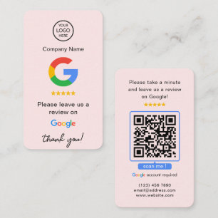 Roze Google Reviewen QR Code Business Review US Visitekaartje