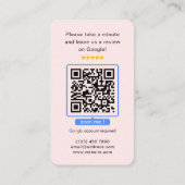 Roze Google Reviewen QR Code Business Review US Visitekaartje (Achterkant)