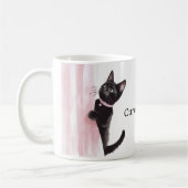 Roze Gordijn Nieuwsgierige Kat Koffiemok (Links)