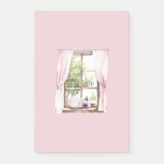 Roze Gordijnen Kat Slapend Raam Post-it® Notes (Voorkant)