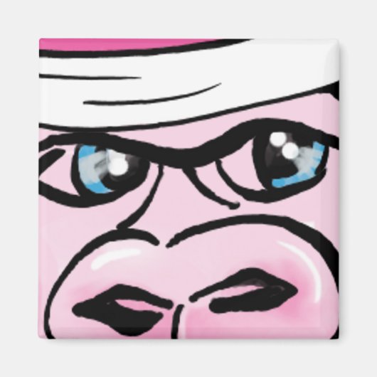 Roze Gorilla met Sweatband Magneet (Voorkant)