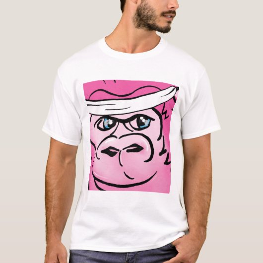 Roze Gorilla met Sweatband T-shirt (Voorkant)