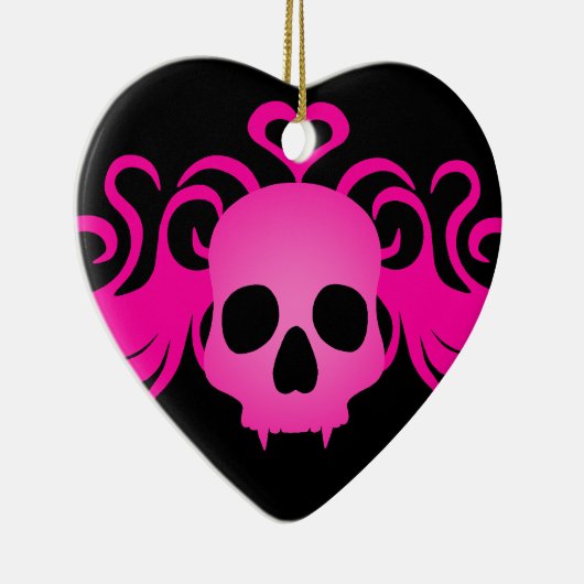 Roze gothic fanged schedel romantisch keramisch ornament (Rechts)