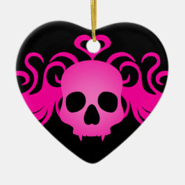 Roze gothic fanged schedel romantisch keramisch ornament