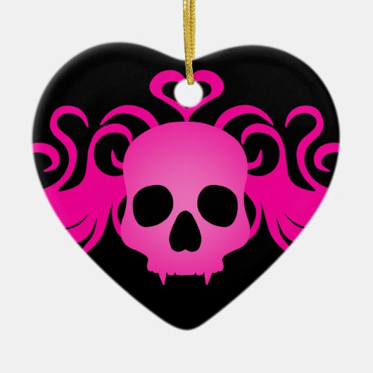 Roze gothic fanged schedel romantisch keramisch ornament (Voorkant)