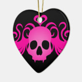 Roze gothic fanged schedel romantisch keramisch ornament (Links)