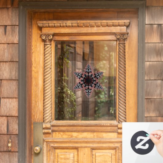 Roze Gothic Filigree Snowflake Kerstmis of Yule Raamsticker (Huis Deur)