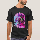 Roze Gothic Halloween Sugar Skull met Spiderweb T-shirt (Voorkant)