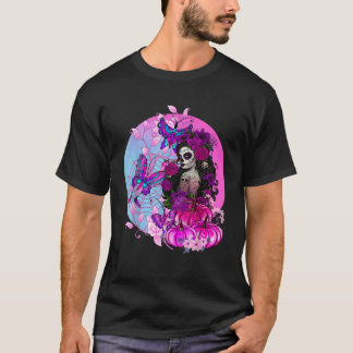 Roze Gothic Halloween Sugar Skull met Spiderweb T-shirt
