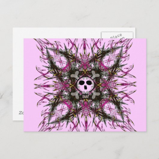 Roze Gothic Skull Fractal Briefkaart (Voorkant / Achterkant)