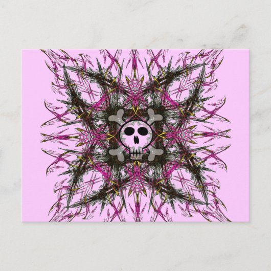 Roze Gothic Skull Fractal Briefkaart (Voorkant)