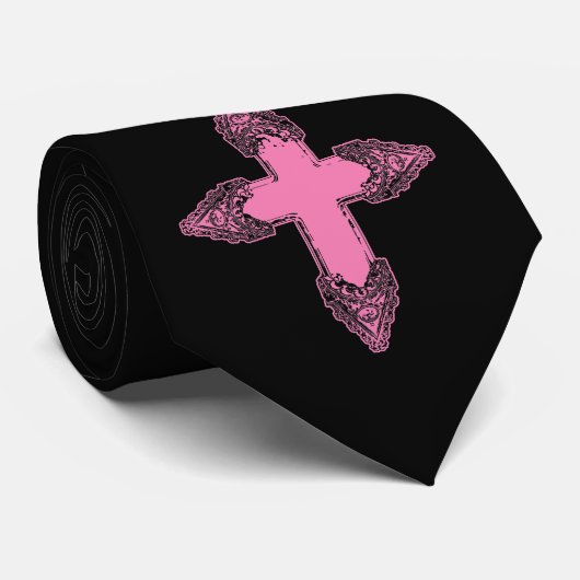  roze gothische kruis stropdas (Opgerold)