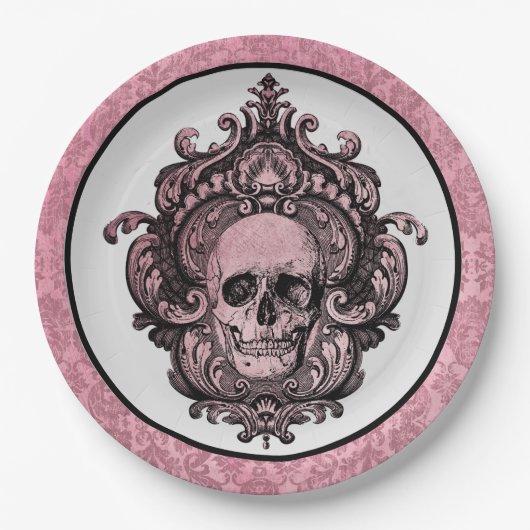 Roze Gotische Apothecary  Halloween schedel Papieren Bordje (Voorkant)
