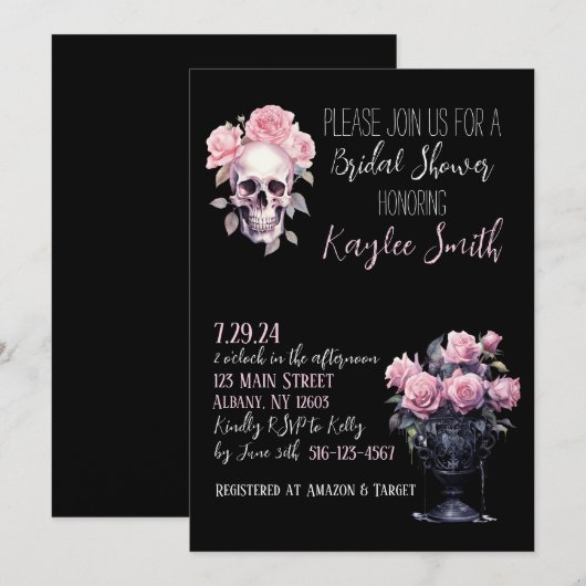 Roze Gotische Bloemen Bruids Douche Uitnodiging (Voorkant / Achterkant)