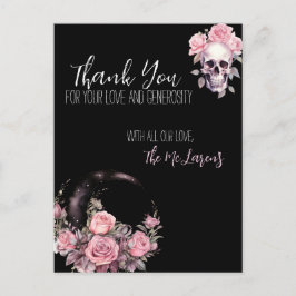 Roze Gotische Bloemen Bruiloft Briefkaart Dank u