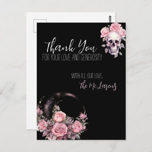 Roze Gotische Bloemen Bruiloft Briefkaart Dank u (Voorkant / Achterkant)