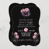 Roze Gotische Bloemen bruiloft uitnodiging (Voorkant / Achterkant)