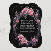 Roze Gotische Bloemen Save the Date Kaart (Voorkant / Achterkant)