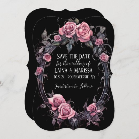 Roze Gotische Bloemen Save the Date Kaart (Voorkant / Achterkant)