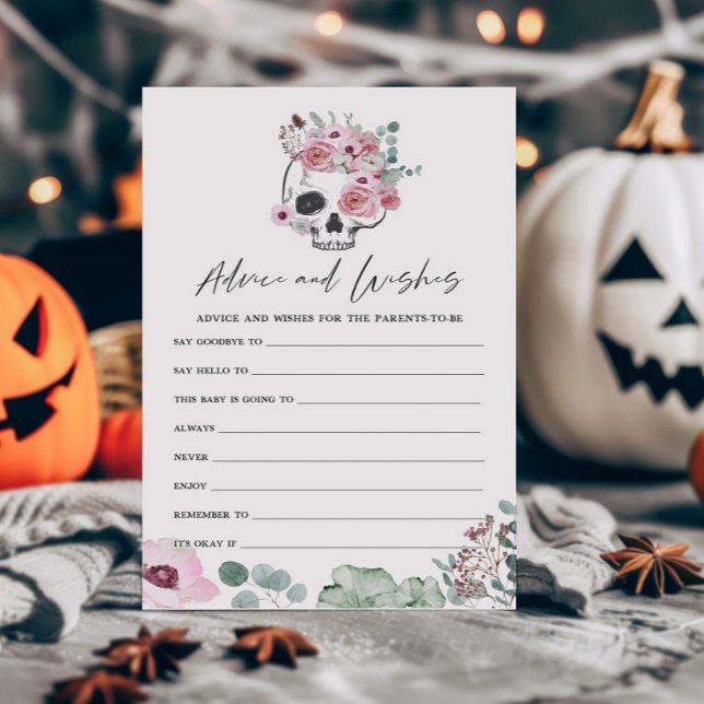 Roze Gotische Bloemen Schedel Advies en Wensen Spe (Floral Skull Baby Shower Advice and Wishes Game)