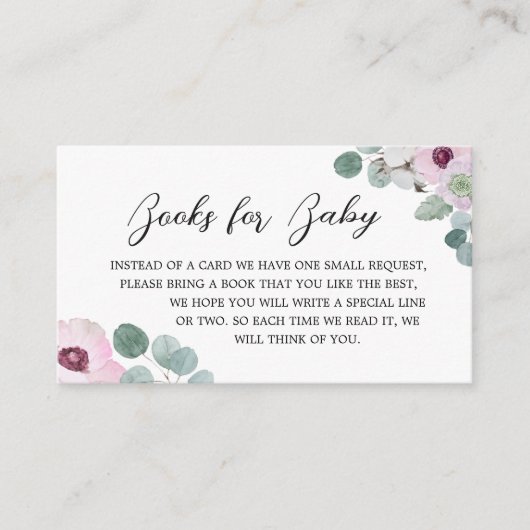 Roze Gotische Bloemen Schedel Boeken voor Baby Informatiekaartje (Voorkant)