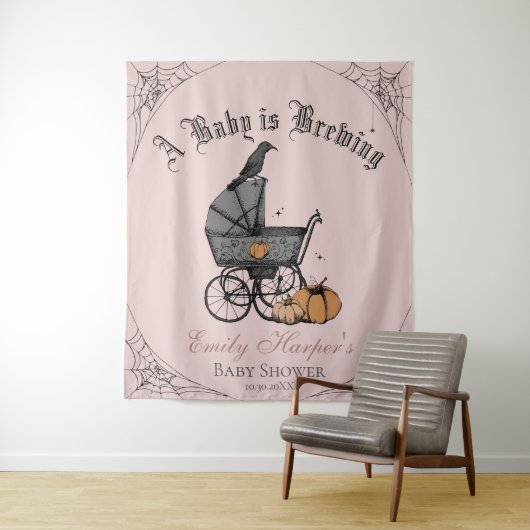 Roze Gotische Een Baby is Brouwen Baby shower Acht Wandkleed (In situ)
