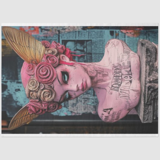 Roze Gotische Gargoyle Statue Decoupage Tissuepapier (Voorkant)