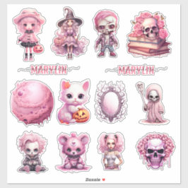 ROZE GOTISCHE HALLOWEEN AANGEPASTE CURSIEVE NAAM STICKER