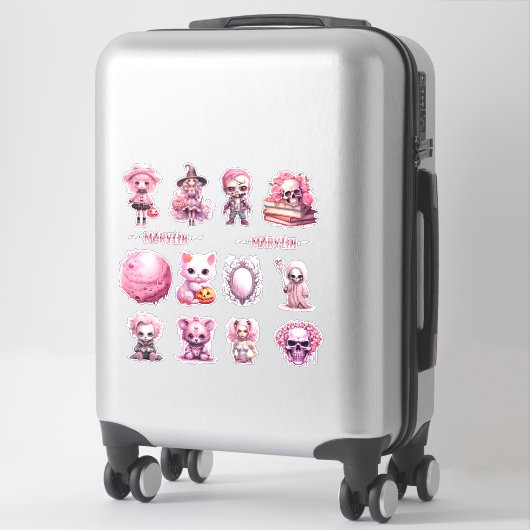 ROZE GOTISCHE HALLOWEEN AANGEPASTE CURSIEVE NAAM STICKER (Koffer)