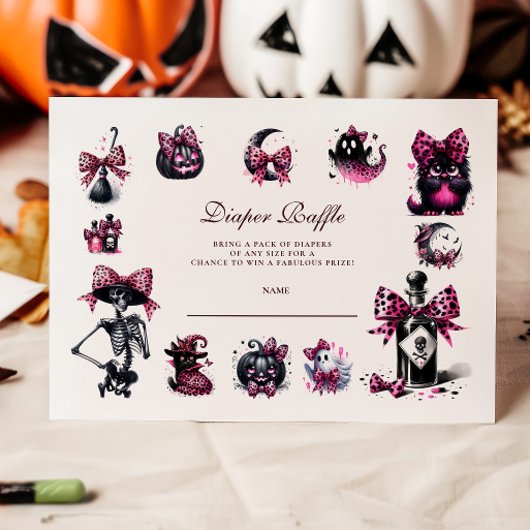 Roze Gotische Halloween Luier Raffle Informatiekaartje