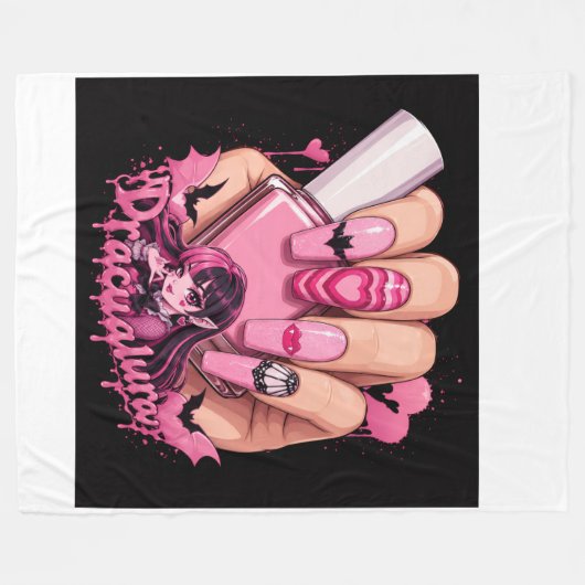 Roze Gotische Kawaii Nagelkunst Ontwerp Fleece Deken (Voorkant (Horizontaal))