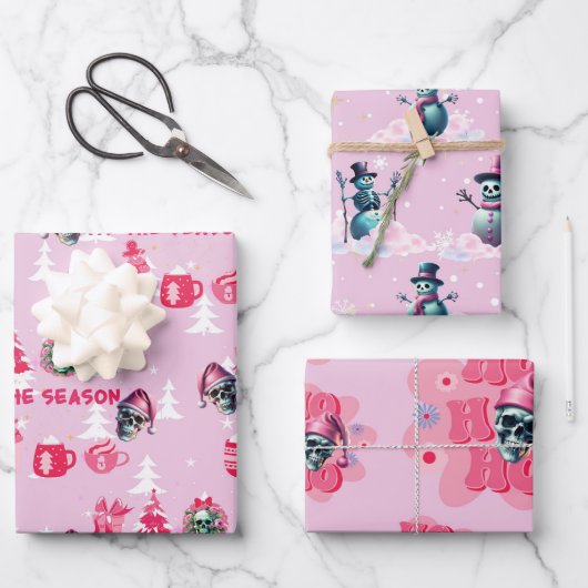 Roze Gotische Kerst Wrapping Papier Inpakpapier Vel (Voorkant)
