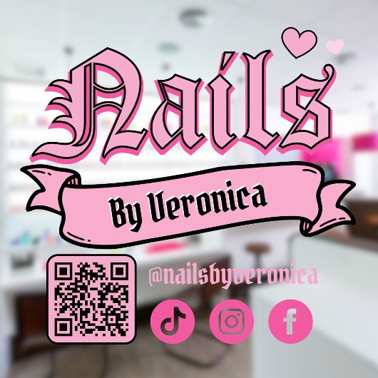 Roze gotische letter nagels salon QR-code Raamsticker