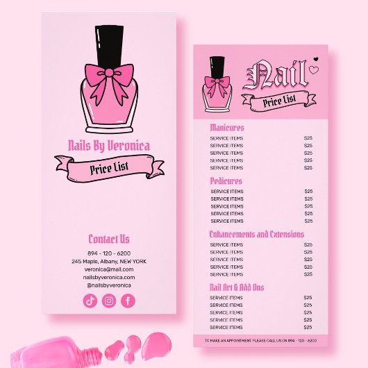 Roze Gotische Nageltechnicus Prijslijst Menu Kaart