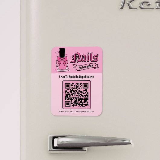 Roze Gotische Nageltechnicus QR-code Koelkastmagne Magneet
