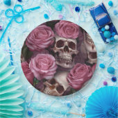 Roze Gotische Partij Levert Schedel Bloemen  Papieren Bordje (Feest)